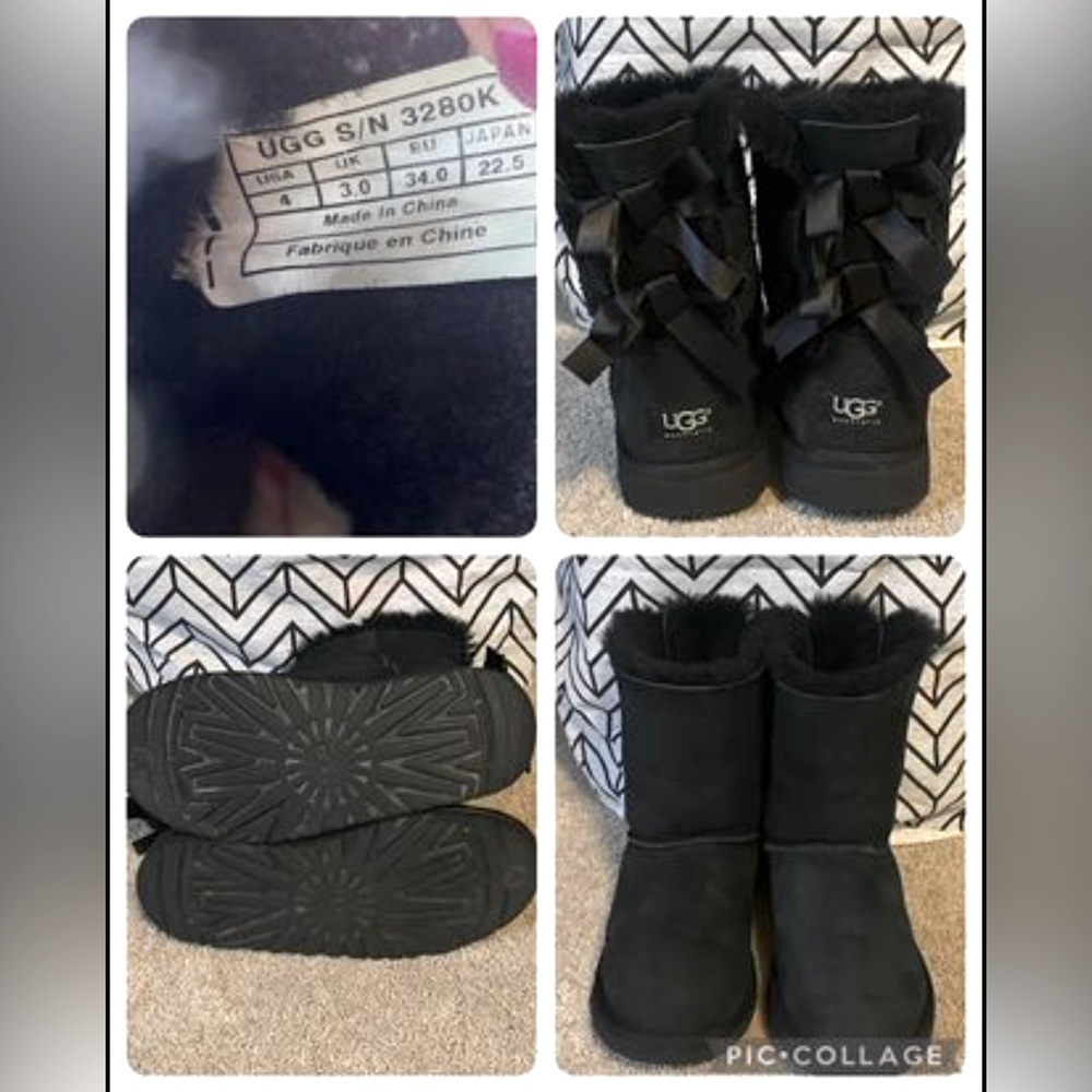 EUC UGG Bailey Bow Boots Kids Black